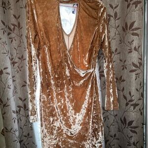 Charlotte Russe Shimmering Velvet Long Sleeve Dress in Brown